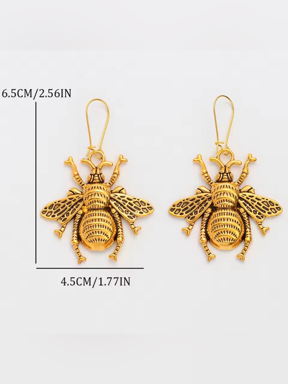 Gold Bee Drop Earrings - Beatle Jewelry - Picture 3 of 5